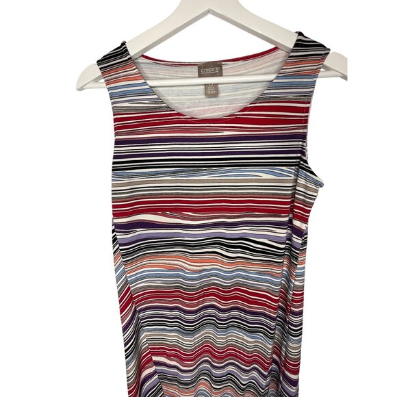 Chico’s Striped Tank Asymmetrical Dress Size 0 Small Stretch Casual - Picture 2 of 12